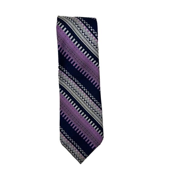 Damon for Armstrong's Cedar Rapids Geometric Tie Navy Lavendar Gray Union Made - Picture 3 of 3